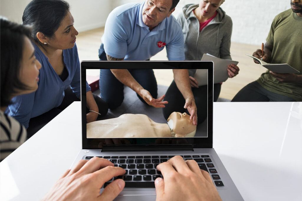 First aid training on laptop